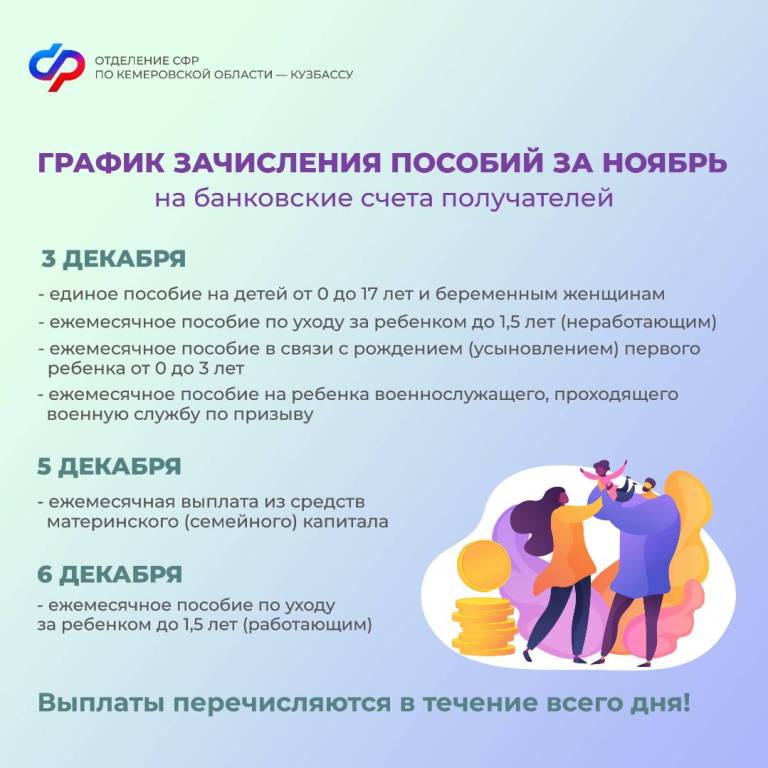 График выплаты детских пособий и пенсий в декабре